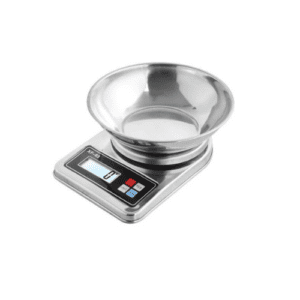Digital Kitchen Scale | 10kg Capacity | 1g Precision | Tare Function | Stainless Steel | Model XF-03 | Silver | Blue Backlight Display | AAA Battery Powered