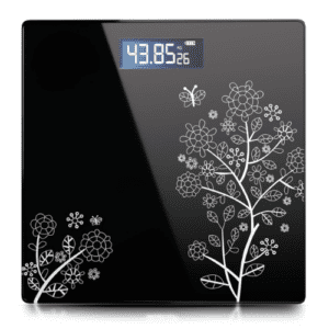 Digital Bathroom Scale | Max Load 180KG | LCD Display | High Precision Sensors | Heavy Thick Tempered Glass | Model 2015K | Step-on Technology | Anti-Skid & Scratch-Resistant Design | Black.
