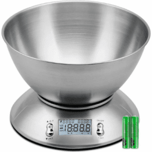 Kitchen Digital Scale with Detachable Stainless Steel Bowl |11lb/5kg | Ambient Temperature Sensor | Precision Weighing | Model S11 | Silver