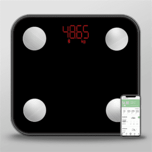 Digital Smart Bluetooth Body Scale | 180kg Capacity | 15 Measurements | LCD Display | Smartphone APP for Body Weight, Fat, Water, BMI, BMR, Muscle Mass | Tempered Glass | Model YZ-1600D | Black.