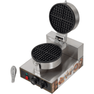 Waffle Maker Round - 1 Year Warranty + Free Waffle Making Accessories (Silicone Tong, Spatula, Brush, Batter Dispenser Bottle)