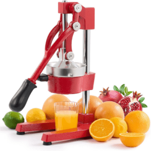 Commercial Grade Citrus Juicer Professional Hand Press Manual Fruit Juicer Orange Juice Squeezer for Lemon Lime Pomegranate (Red Cast Iron/Stainless Steel)